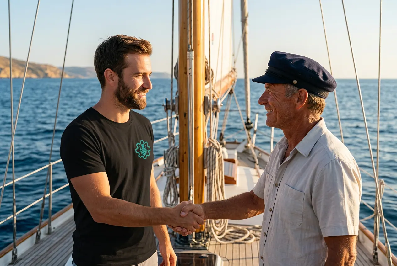 Sailing yacht moored in the Ionian Sea at golden hour